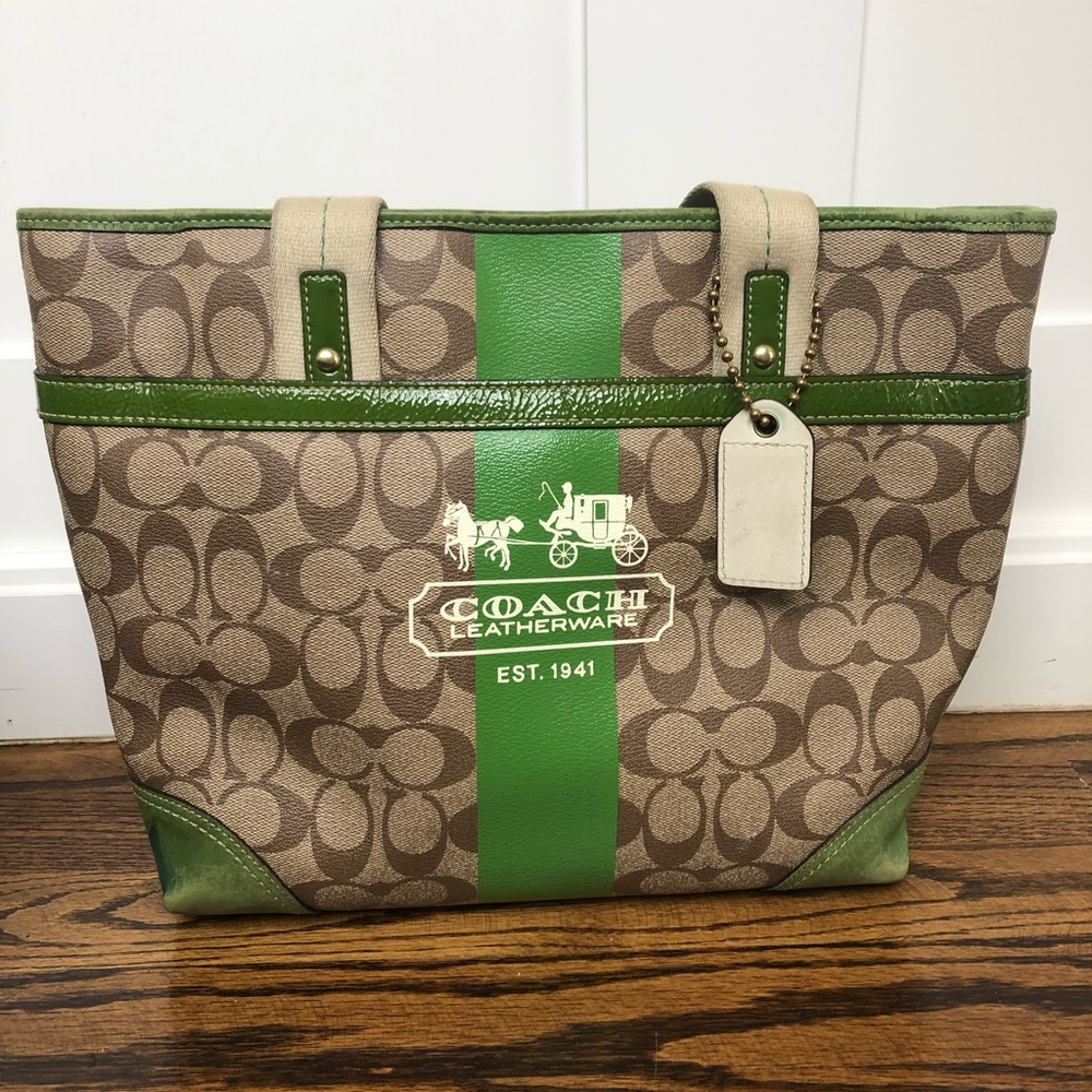 Coach shoulder bag / Green and logo fabric